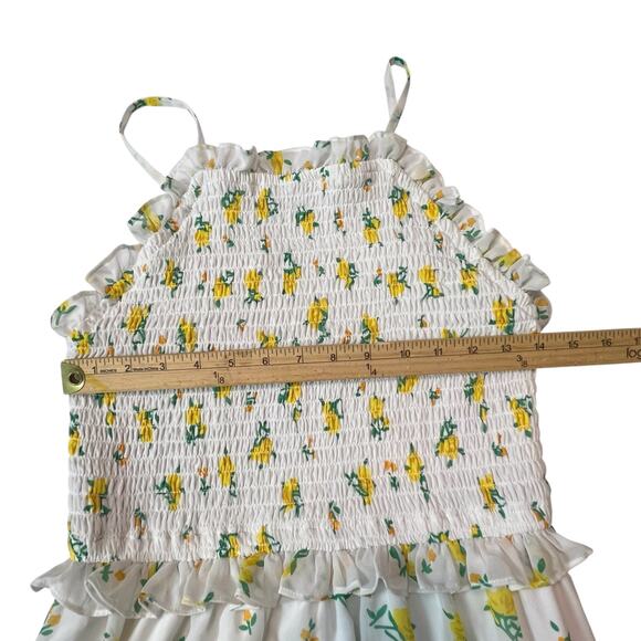Betsey Johnson Maxi Dress Yellow Floral Smocked Size 6 White Ruffle Tiered - Picture 9 of 9